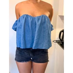 Off Shoulder Denim Top-  Jealous Tomato Size Small